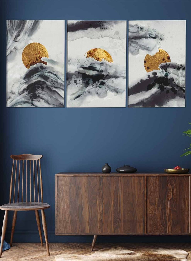 LOWHA Set Of 3 Framed Canvas Wall Arts Stretched Over Wooden Frame Abstract Paintings For Home Living Room Office Decor - Image 2