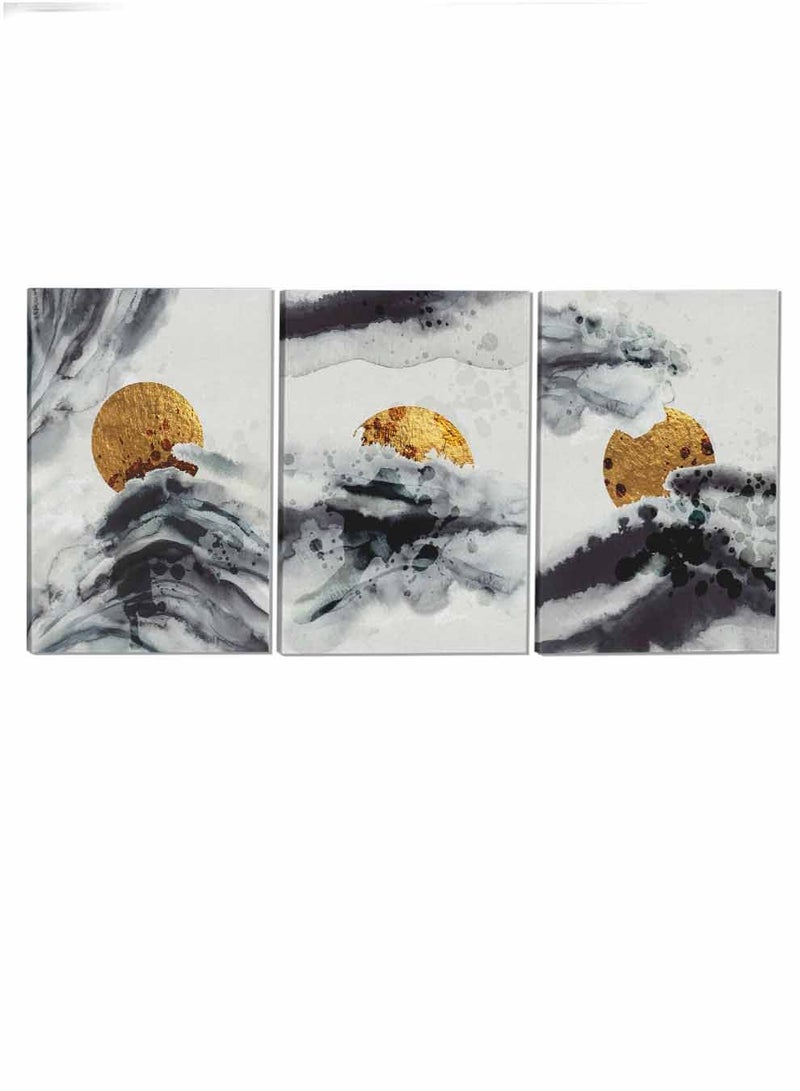 LOWHA Set Of 3 Framed Canvas Wall Arts Stretched Over Wooden Frame Abstract Paintings For Home Living Room Office Decor - Image 4