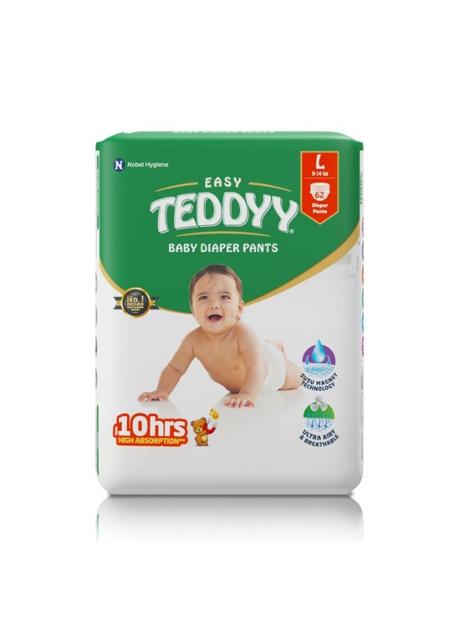 TEDDYY Baby Easy Pant Diapers Large 62 Count Pack of 1 & Baby Wet Wipes With Lid 72s Pack of 5 - Image 3