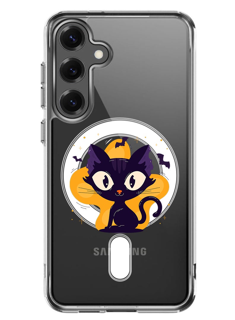 Theodor Magnetic Case for Samsung Galaxy S25 6.2-inch Compatible with MagSafe Wireless Charging, Shockproof Phone Bumper Cover Black Cat Halloween - Image 1