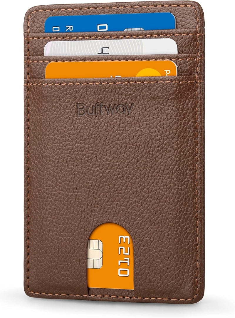 Buffway Mens Slim Wallet, Minimalist Thin Front Pocket Leather Credit Card Holder with RFID Blocking for Work Travel - Image 1