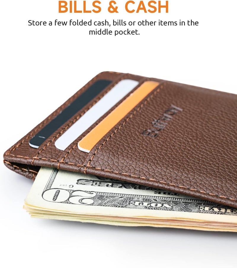 Buffway Mens Slim Wallet, Minimalist Thin Front Pocket Leather Credit Card Holder with RFID Blocking for Work Travel - Image 5