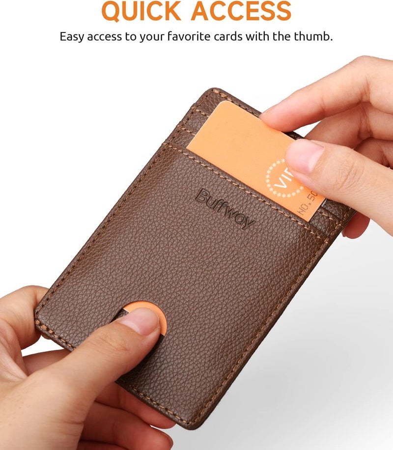 Buffway Mens Slim Wallet, Minimalist Thin Front Pocket Leather Credit Card Holder with RFID Blocking for Work Travel - Image 3