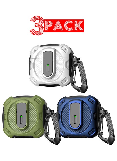 3Packs Airpods 4 Case Hard Shell Protective Armor LED Visible Wireless Charging Case Cover with Lock - White Green Blue