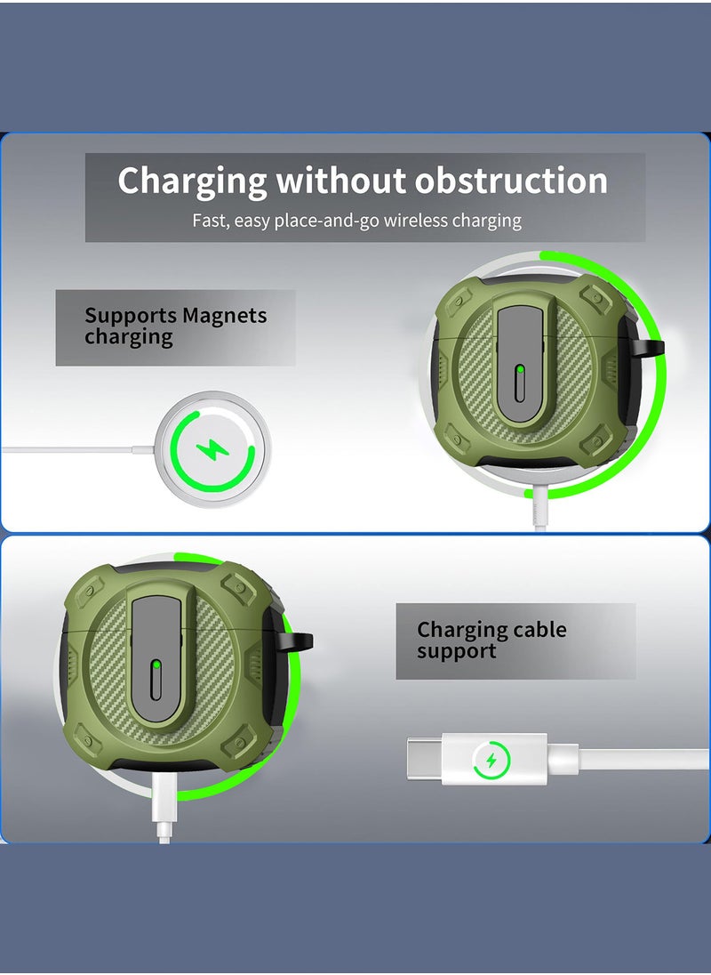 3Packs Airpods 4 Case Hard Shell Protective Armor LED Visible Wireless Charging Case Cover with Lock - White Green Blue