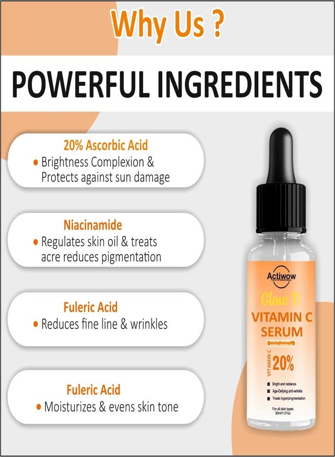Actiwow 20% Vitamin C Serum with Ferulic Acid and Niacinamide, 30ml, Brightens Complexion, Anti-ageing, Anti-wrinkle - 30ml - Image 5