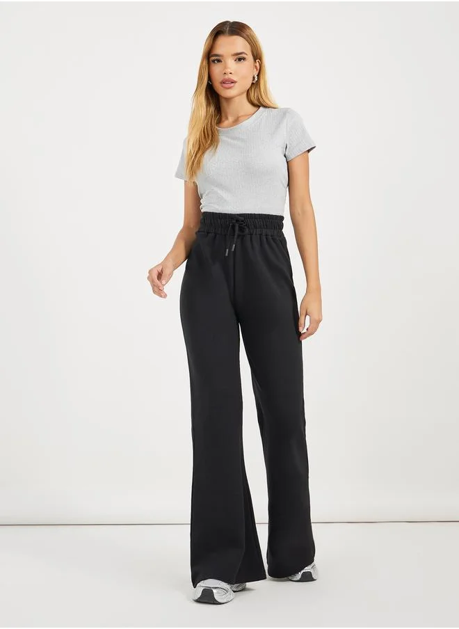 ستايلي Styli Solid Drawstring Waist Flared Joggers