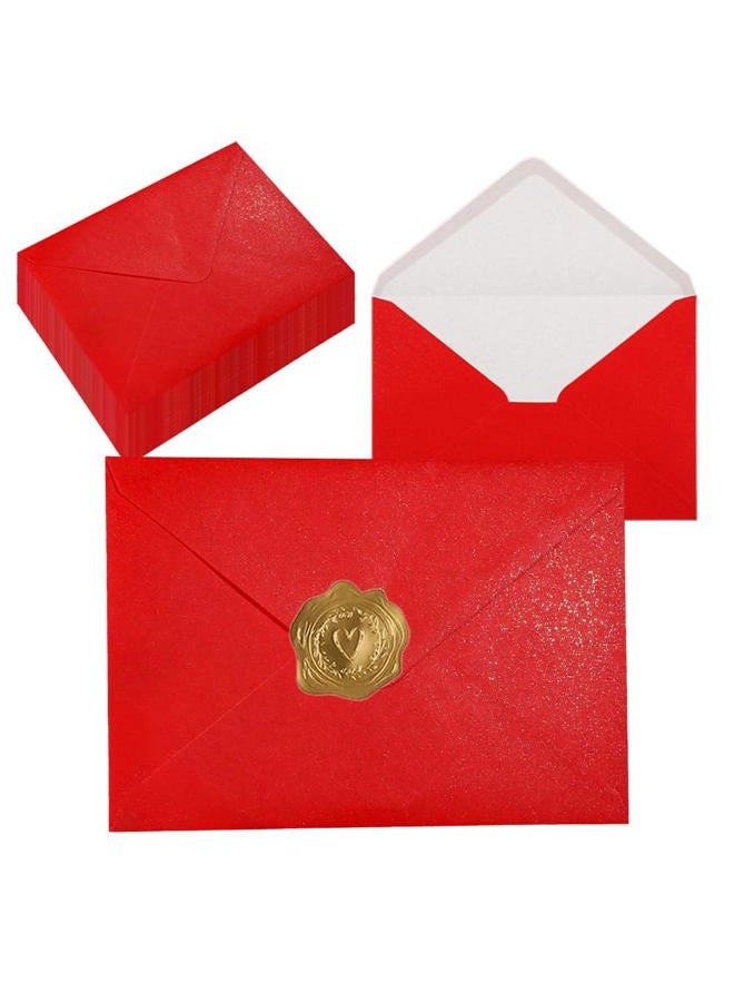 UoeRing 50 Pcs Red Self Seal A7 Envelopes 5x7 Inches (5.31×7.67in) - Printable & Handwritten Friendly, Includes 50 Matte Gold Premium Sealing Stickers - Image 1