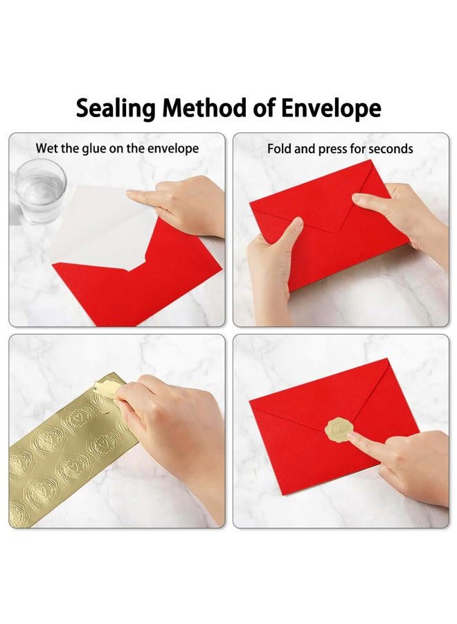 UoeRing 50 Pcs Red Self Seal A7 Envelopes 5x7 Inches (5.31×7.67in) - Printable & Handwritten Friendly, Includes 50 Matte Gold Premium Sealing Stickers - Image 3
