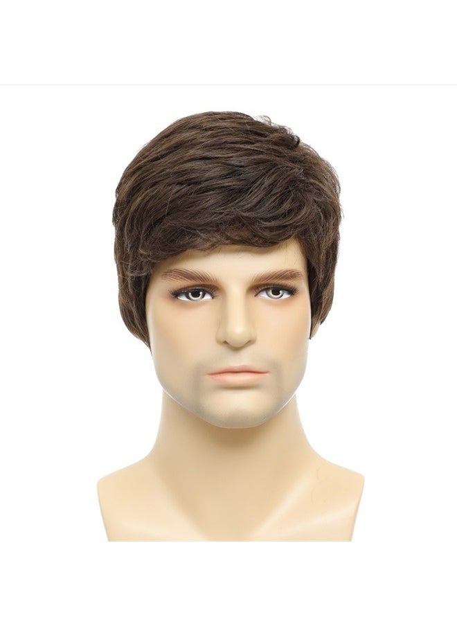 Generic - Synthetic Hair Wig brown，Mens Wig Short Brown Hair Handsome Male Daily Father's Day Gift Costume Cosplay Anime Party Heat Resistant Synthetic Full Natural Man Realistic Wigs Cap - Image 1