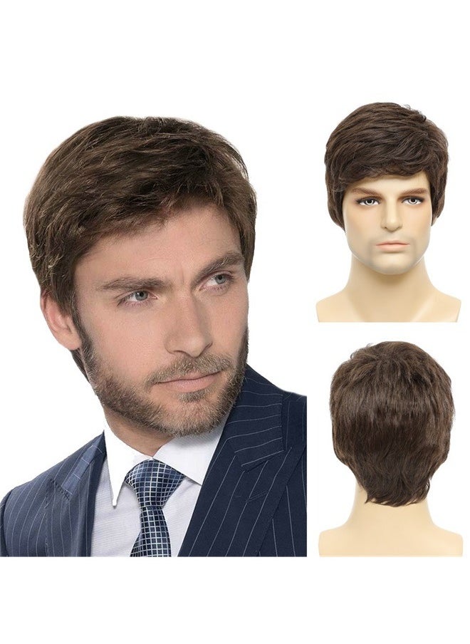 Generic - Synthetic Hair Wig brown，Mens Wig Short Brown Hair Handsome Male Daily Father's Day Gift Costume Cosplay Anime Party Heat Resistant Synthetic Full Natural Man Realistic Wigs Cap - Image 1