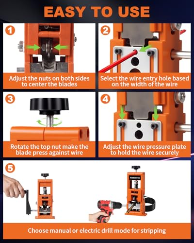 CuzConven Wire Stripper Machine,0.04-1 Inch Scrapping Copper Wire Peeler Machine, Drill Powered/Hand Crank Dual-drive Wire Stripper Tool for Scrap Copper Recycling & DIY etc. - Image 5