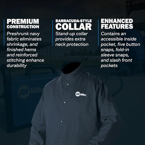 MILLER جاكيت ميلر كلاسيك القماش - جاكيت لحام قطن Navy 9oz XL - جاكيت لحام للاستخدام اليومي للرجال والنساء - جاكيتات قماش خفيفة للحام - جاكيتات مقاومة اللهب (أزرق Navy) - Image 2