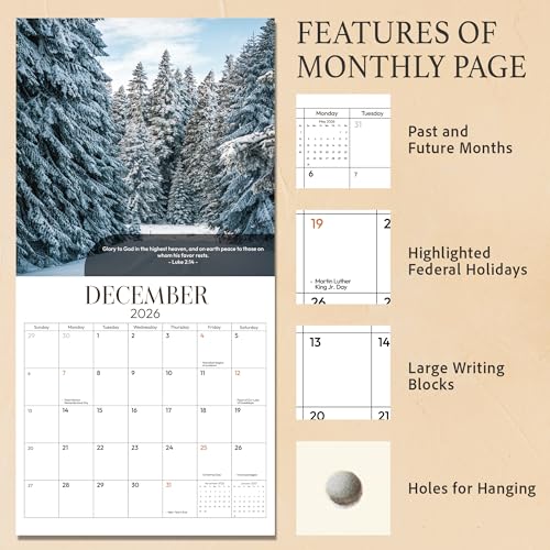 BOYESE 2026 Wall Calendar Christian, Bible Verse Calendar 2026, 12 Monthly Religious Spiritual Scripture Gifts For Men, Women, NIV Biblical Quotes Catholic Present, Jesus Faith Home Office Decor 12X12" - Image 3
