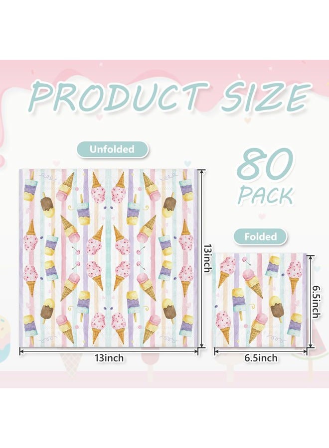 JarThenaAMCS 80Pcs Ice Cream Paper Napkins Watercolor Beverage Popsicle Disposable Napkins Luncheon Dinner Dessert Napkins for Summer Ice Cream Theme Birthday or Baby Shower Party Supplies - Image 2