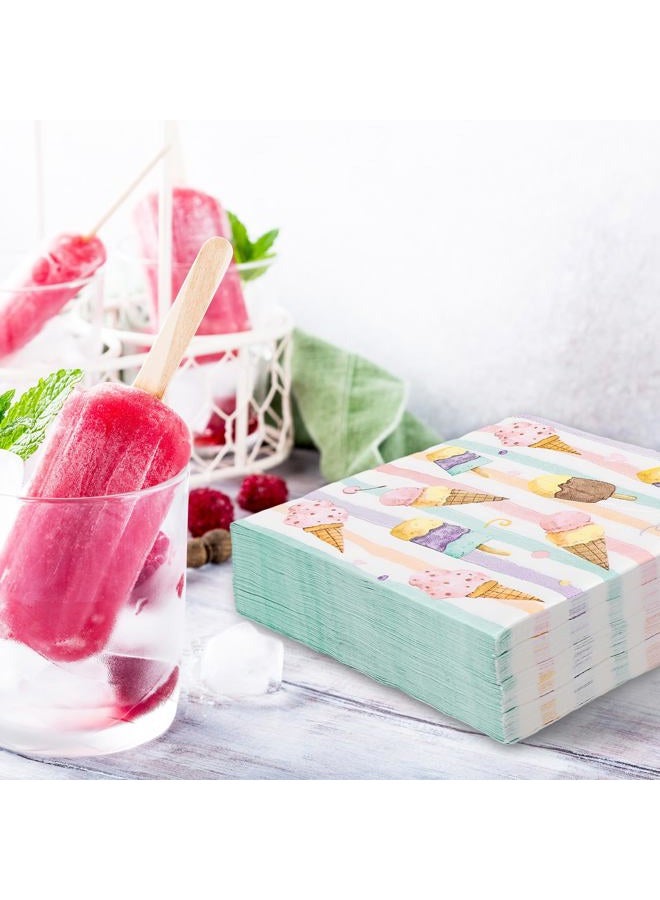 JarThenaAMCS 80Pcs Ice Cream Paper Napkins Watercolor Beverage Popsicle Disposable Napkins Luncheon Dinner Dessert Napkins for Summer Ice Cream Theme Birthday or Baby Shower Party Supplies - Image 5