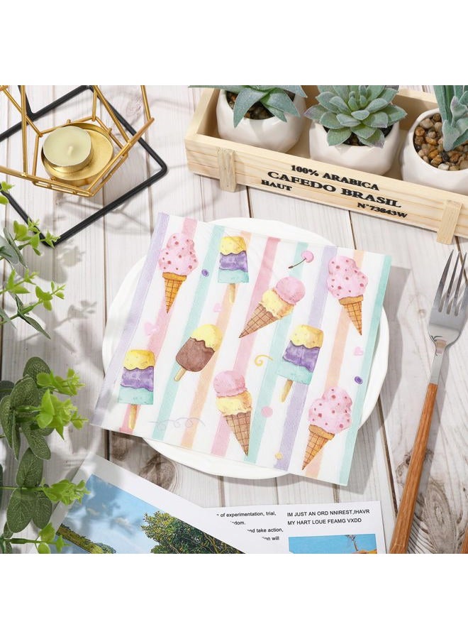 JarThenaAMCS 80Pcs Ice Cream Paper Napkins Watercolor Beverage Popsicle Disposable Napkins Luncheon Dinner Dessert Napkins for Summer Ice Cream Theme Birthday or Baby Shower Party Supplies - Image 3