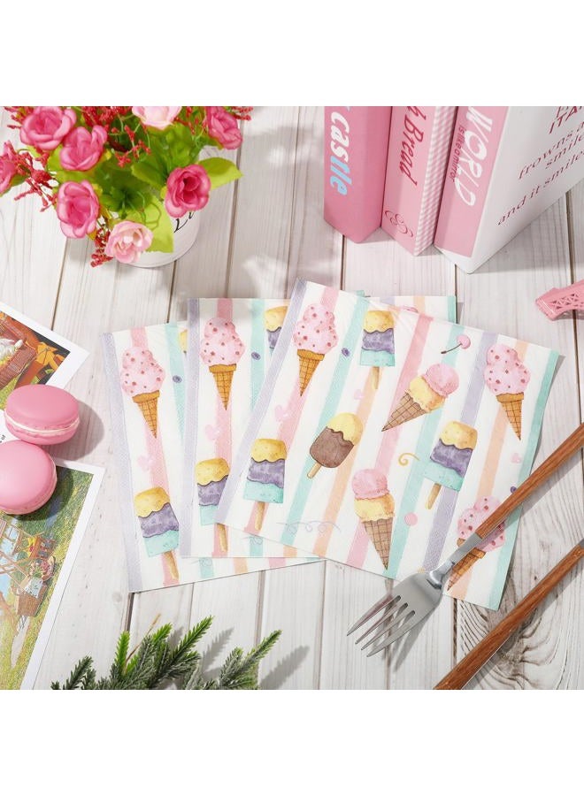 JarThenaAMCS 80Pcs Ice Cream Paper Napkins Watercolor Beverage Popsicle Disposable Napkins Luncheon Dinner Dessert Napkins for Summer Ice Cream Theme Birthday or Baby Shower Party Supplies - Image 4