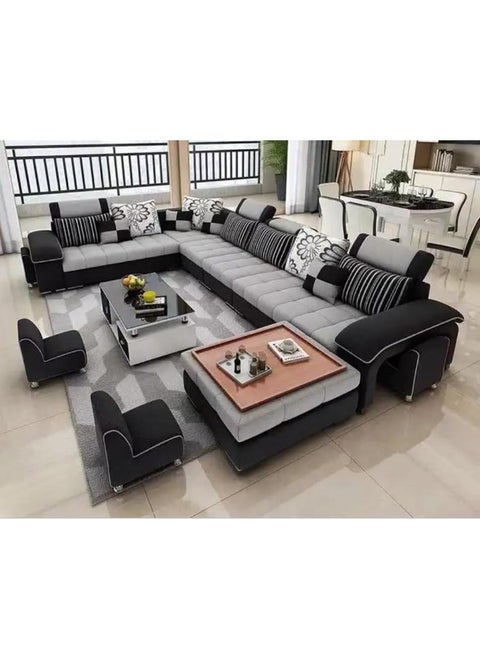 U-Shaped Corner Sofa with Wooden Frame and High-Density Cushions