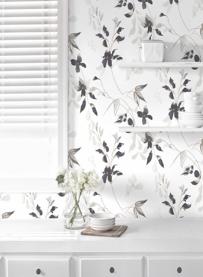 HeloHo 15.35" X 78.7" Black Ink Floral Wallpaper for Bedroom Peel and Stick Self Adhesive Removable Wallpaper Waterproof Contact Paper for Living Room Bedroom Decor - Image 3
