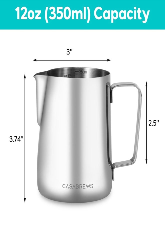 إبريق رغوة الحليب CASABREWS CASMP350، إبريق تبخير من الفولاذ المقاوم للصدأ بفوهة حادة، كوب رغوة حليب سعة 350 مل (12 أونصة) لتحضير الكابتشينو أو فن اللاتيه، ملحقات ماكينة الإسبريسو للباريستا - Image 5