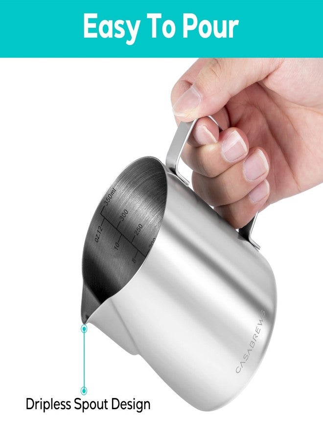 إبريق رغوة الحليب CASABREWS CASMP350، إبريق تبخير من الفولاذ المقاوم للصدأ بفوهة حادة، كوب رغوة حليب سعة 350 مل (12 أونصة) لتحضير الكابتشينو أو فن اللاتيه، ملحقات ماكينة الإسبريسو للباريستا - Image 3