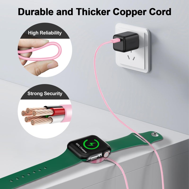 xiwxi ðŸðŸŽðŸðŸ” ð”ð©ð ð«ðšððžð for Apple Watch Charger Magnetic Fast Charging Cable [Portable] Magnetic Wireless Charging Compatible with iWatch Series Ultra/10/9/8/7/6/SE/5/4/3/2-[3.3FT] Pink - Image 4