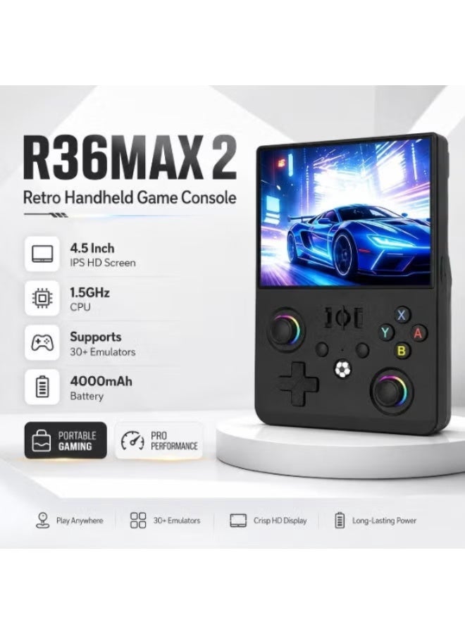جهاز الألعاب المحمول R36MAX 2 Retro، شاشة IPS HD مقاس 4.5 بوصة، معالج عالي الأداء بتردد 1.5 جيجاهرتز، بطارية سعة 4000 مللي أمبير، دعم لمحاكيات متعددة، جهاز ألعاب فيديو كلاسيكي بنمط "الأركيد" – اللون أحمر. - Image 2