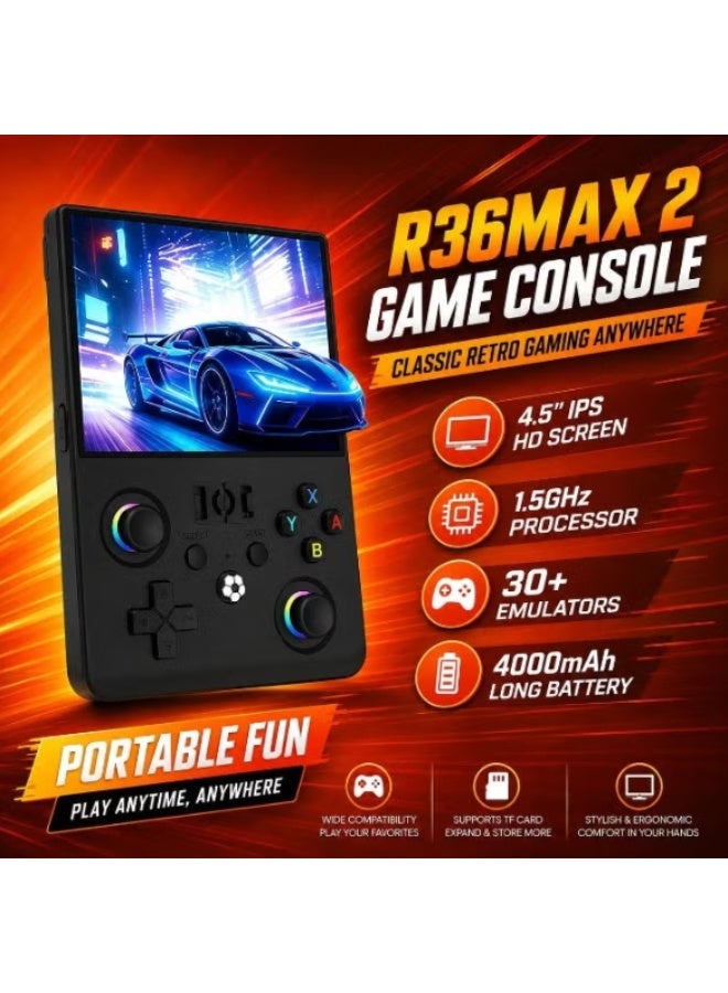 جهاز الألعاب المحمول R36MAX 2 Retro، شاشة IPS HD مقاس 4.5 بوصة، معالج عالي الأداء بتردد 1.5 جيجاهرتز، بطارية سعة 4000 مللي أمبير، دعم لمحاكيات متعددة، جهاز ألعاب فيديو كلاسيكي بنمط "الأركيد" – اللون أحمر. - Image 4