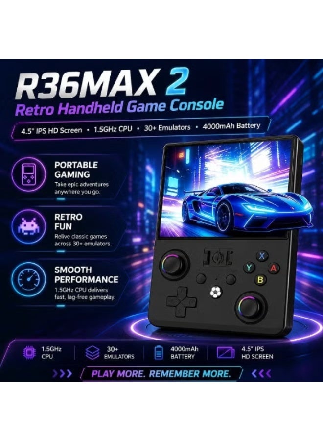 جهاز الألعاب المحمول R36MAX 2 Retro، شاشة IPS HD مقاس 4.5 بوصة، معالج عالي الأداء بتردد 1.5 جيجاهرتز، بطارية سعة 4000 مللي أمبير، دعم لمحاكيات متعددة، جهاز ألعاب فيديو كلاسيكي بنمط "الأركيد" – اللون أحمر. - Image 5
