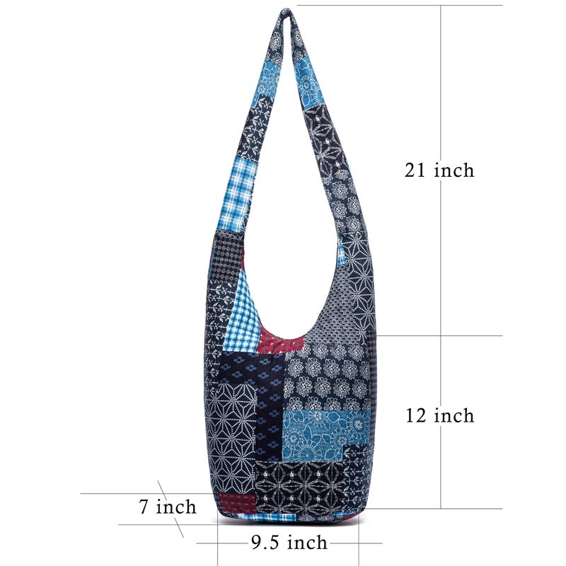 Coton Pose Women Shoulder Handbags Fashion canvas Hippie Crossbody Bags Bohemian Animal Prints Hobo Bags (Blue square) - Image 3