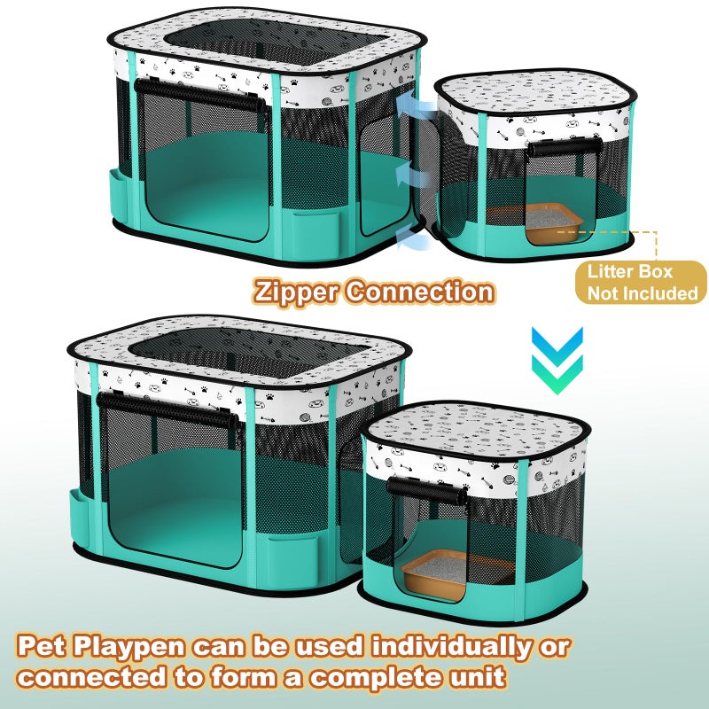 DESELL Portable Cat Playpen, 8-Rod Reinforced Kitten Dog Playpens, Foldable Play Pen for Indoor Cats Enclosed Pet Puppy Doggy Outdoor, Collapsible Tent Kennel Cage House(32"x24"x22") - Image 3