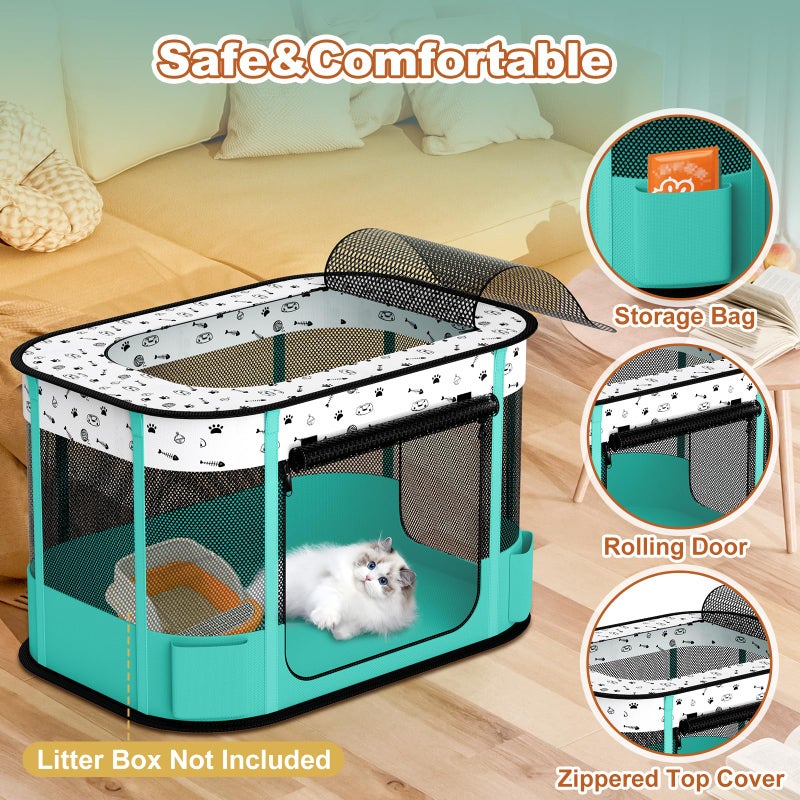 DESELL Portable Cat Playpen, 8-Rod Reinforced Kitten Dog Playpens, Foldable Play Pen for Indoor Cats Enclosed Pet Puppy Doggy Outdoor, Collapsible Tent Kennel Cage House(32"x24"x22") - Image 4