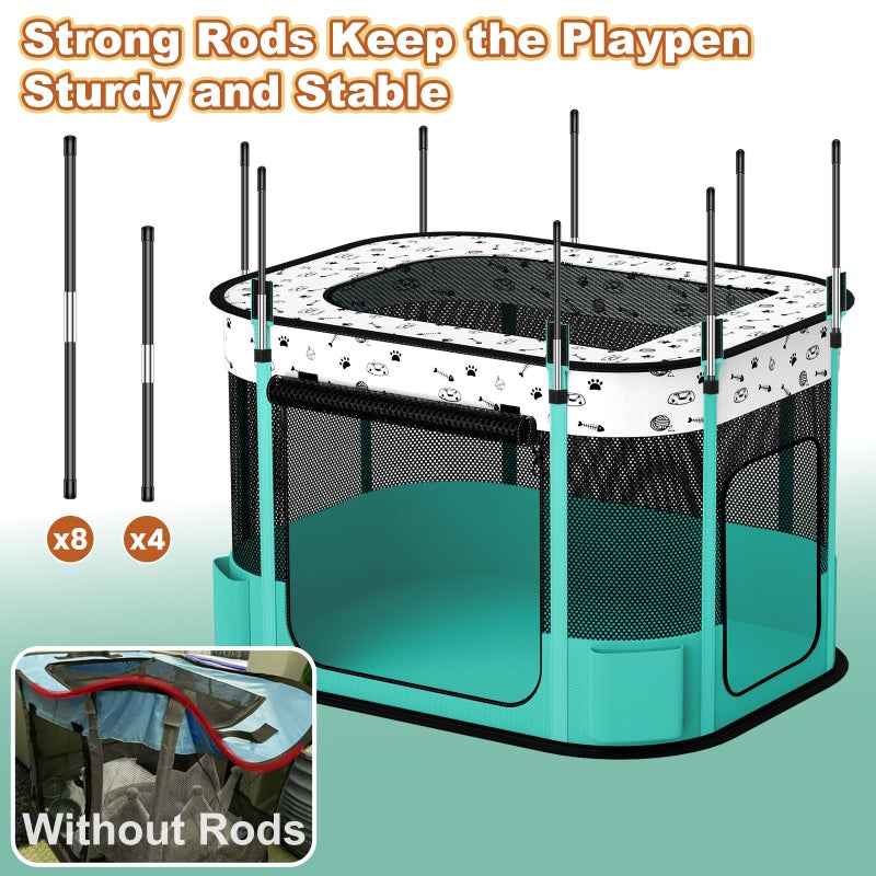 DESELL Portable Cat Playpen, 8-Rod Reinforced Kitten Dog Playpens, Foldable Play Pen for Indoor Cats Enclosed Pet Puppy Doggy Outdoor, Collapsible Tent Kennel Cage House(32"x24"x22") - Image 2