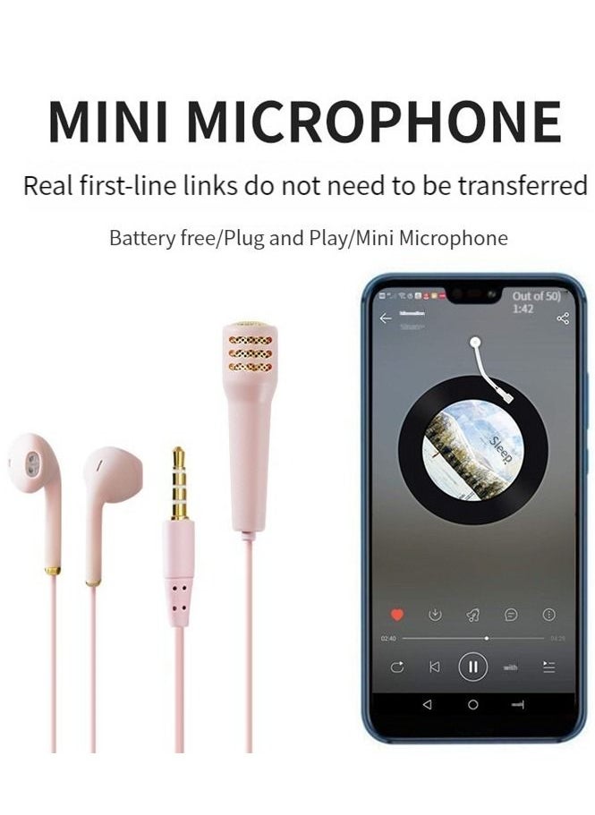 GELESE New singing wired mini microphone headset practice song wired earphone pink  - Image 1