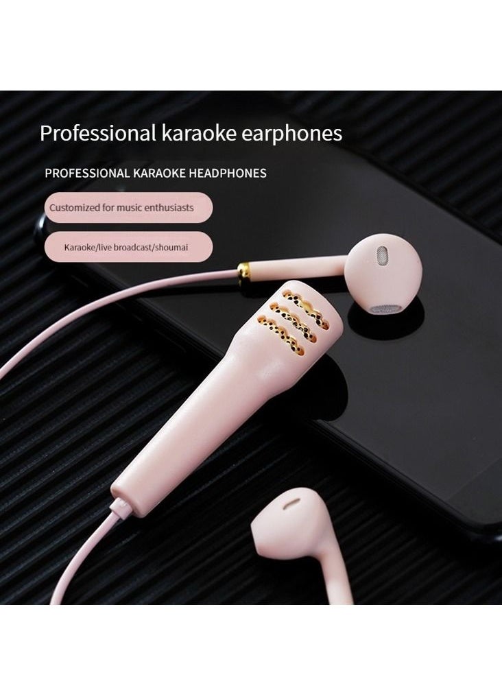 GELESE New singing wired mini microphone headset practice song wired earphone pink  - Image 4