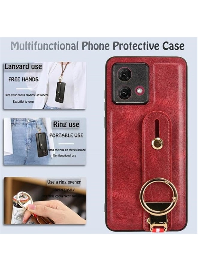 General Compatible with Motorola Moto G84 5G Case with Ring Holder & Hand Straps & Neck Straps, Scratch-Resistant Skin-Friendly Leather Protective Cover Case  - Image 2