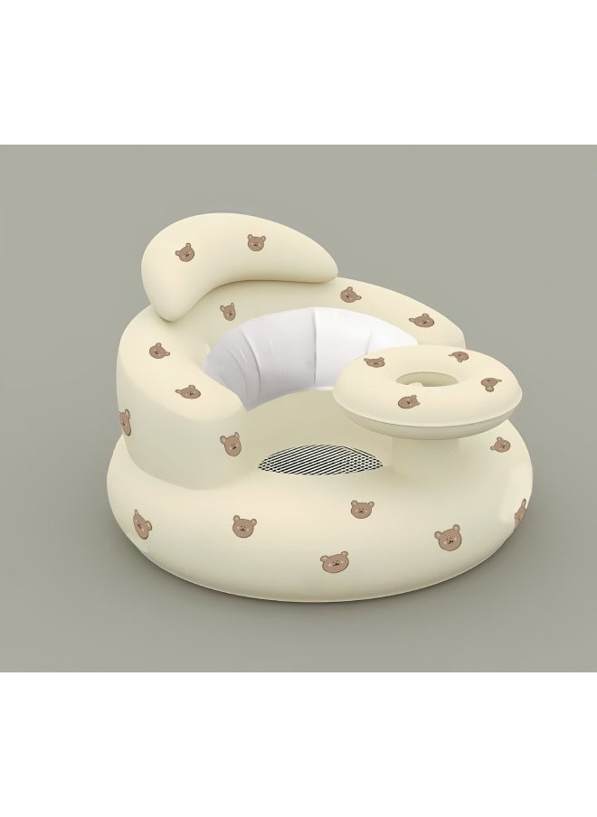 Straight Hair Portable PVC Inflatable Seat Inflatable Sofa Baby School Seat Baby Bathing Bath Stool Feeding Chair-Color:Bear Tray-Specifications:55*52*40cm  - Image 1