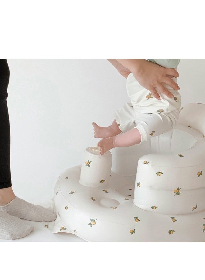 Straight Hair Portable PVC Inflatable Seat Inflatable Sofa Baby School Seat Baby Bathing Bath Stool Feeding Chair-Color:Bear Tray-Specifications:55*52*40cm  - Image 4