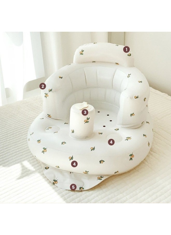 Straight Hair Portable PVC Inflatable Seat Inflatable Sofa Baby School Seat Baby Bathing Bath Stool Feeding Chair-Color:Bear Tray-Specifications:55*52*40cm  - Image 3
