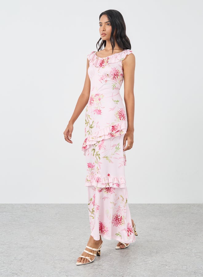 تايك تو فستان ماكسي بدون أكمام بطبعات زهور وتفاصيل كشكش - Image 2