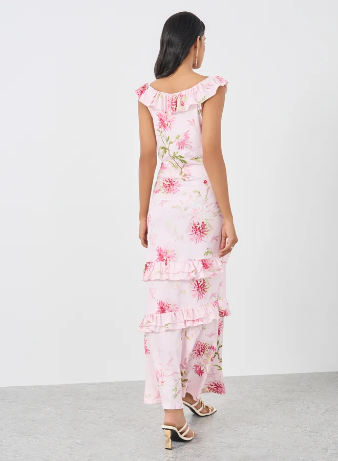 Take Two Take Two Floral Print Sleeveless Ruffled Detail Maxi Dress