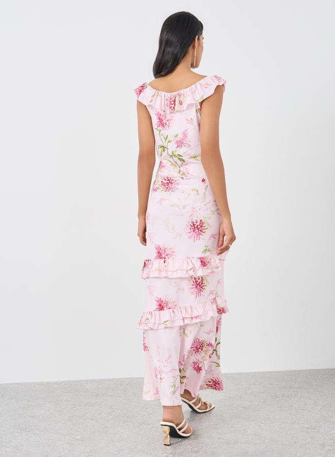 تايك تو فستان ماكسي بدون أكمام بطبعات زهور وتفاصيل كشكش - Image 5