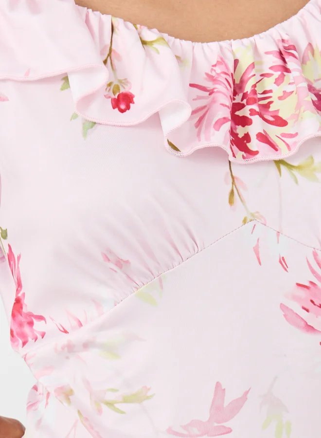 Take Two Take Two Floral Print Sleeveless Ruffled Detail Maxi Dress