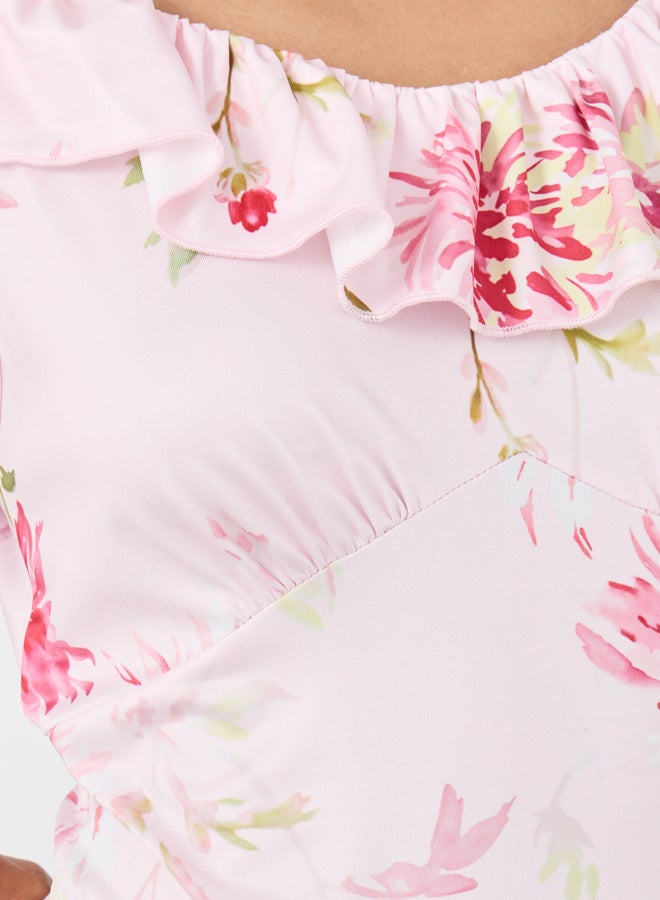 تايك تو فستان ماكسي بدون أكمام بطبعات زهور وتفاصيل كشكش - Image 4