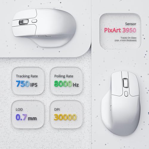 Keychron ماوس Keychron M6 8K للألعاب اللاسلكي، 2.4G/بلوتوث/سلكي، مستشعر PixArt 3950، معدل استقصاء 8000Hz، نقرات صامتة، 5 ملفات تعريف مدمجة للتوصيل والتشغيل، قابل للبرمجة لأنظمة Mac/Win/Linux – أبيض - Image 4