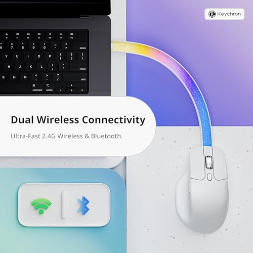 Keychron ماوس Keychron M6 8K للألعاب اللاسلكي، 2.4G/بلوتوث/سلكي، مستشعر PixArt 3950، معدل استقصاء 8000Hz، نقرات صامتة، 5 ملفات تعريف مدمجة للتوصيل والتشغيل، قابل للبرمجة لأنظمة Mac/Win/Linux – أبيض - Image 3