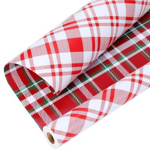 LaRibbons Reversible Christmas Wrapping Paper Roll Classic Red White Tartan Plaid Gift Wrap for Christmas Holiday Winter Party 17 Inch x 33 Feet - Image 2
