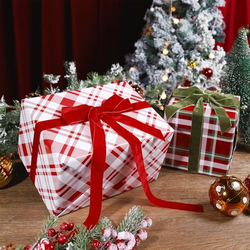 LaRibbons Reversible Christmas Wrapping Paper Roll Classic Red White Tartan Plaid Gift Wrap for Christmas Holiday Winter Party 17 Inch x 33 Feet - Image 5