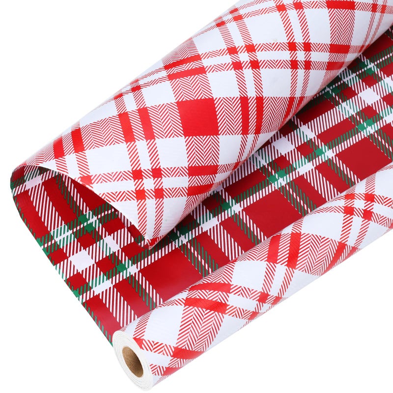 LaRibbons Reversible Christmas Wrapping Paper Roll Classic Red White Tartan Plaid Gift Wrap for Christmas Holiday Winter Party 17 Inch x 33 Feet - Image 3